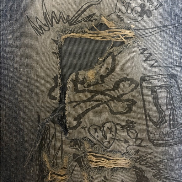 Jaded London Blue Baggy Graphic Graffiti Jeans - Picture 4 of 5